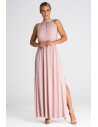 Sukienka maxi z dekoltem typu halter - jasnoróżowa