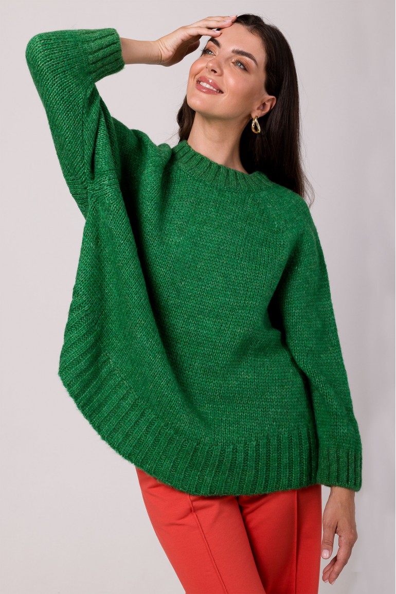 CM7666 Sweter z nietoperzowymi rękawami - szmaragdowy