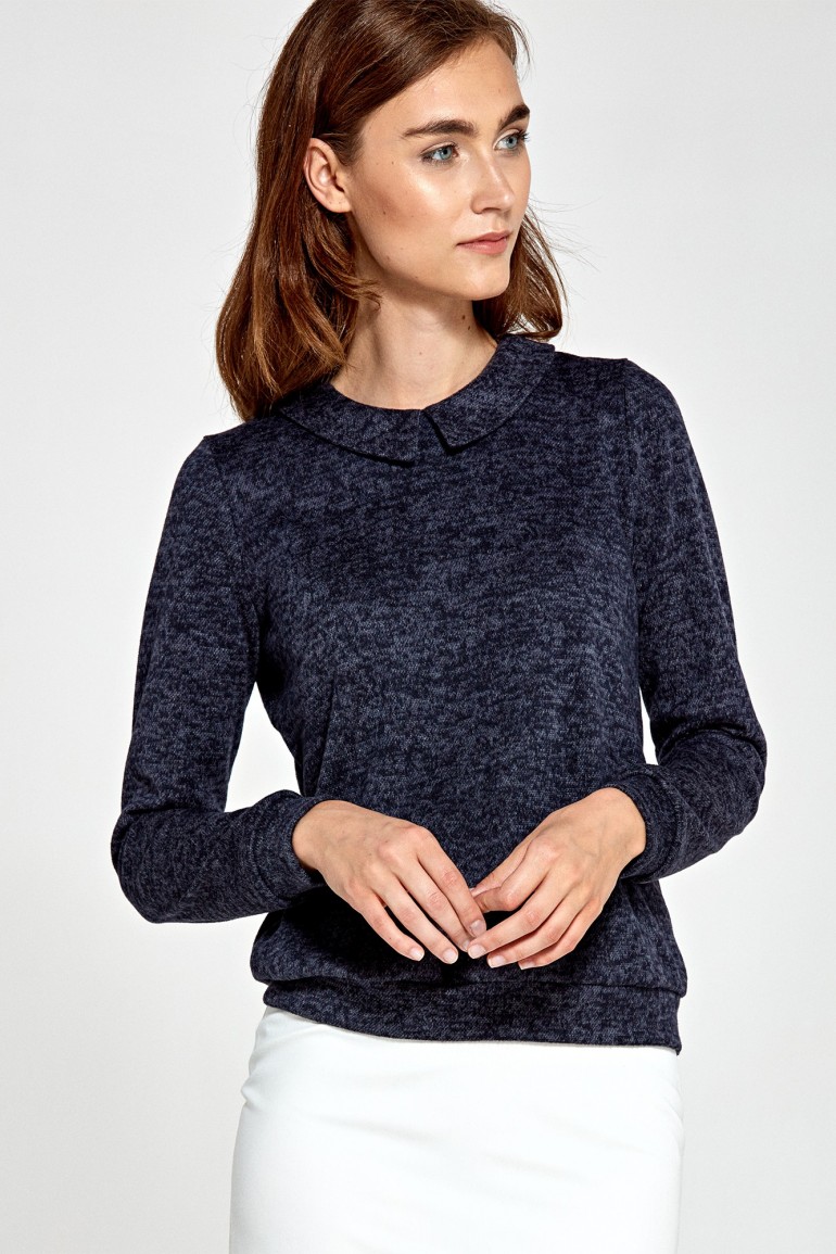 CM4457 Sweter z kołnierzykiem - granatowy