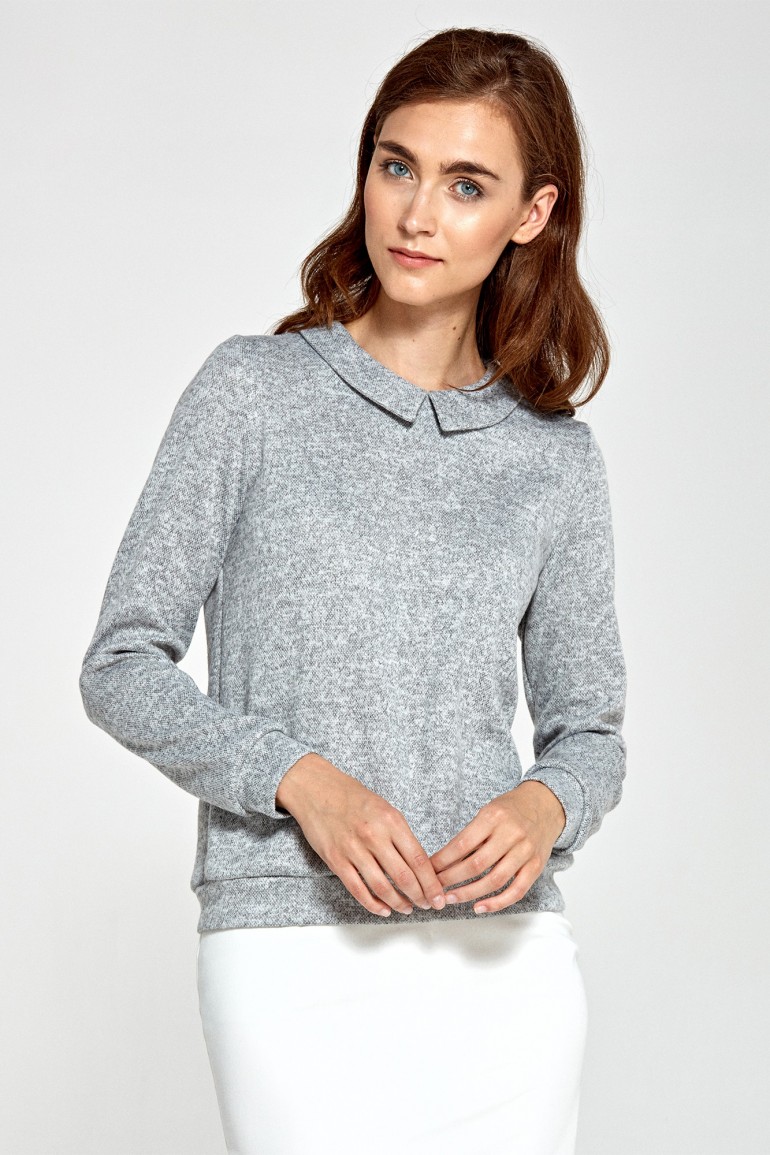 CM4457 Sweter z kołnierzykiem - szary