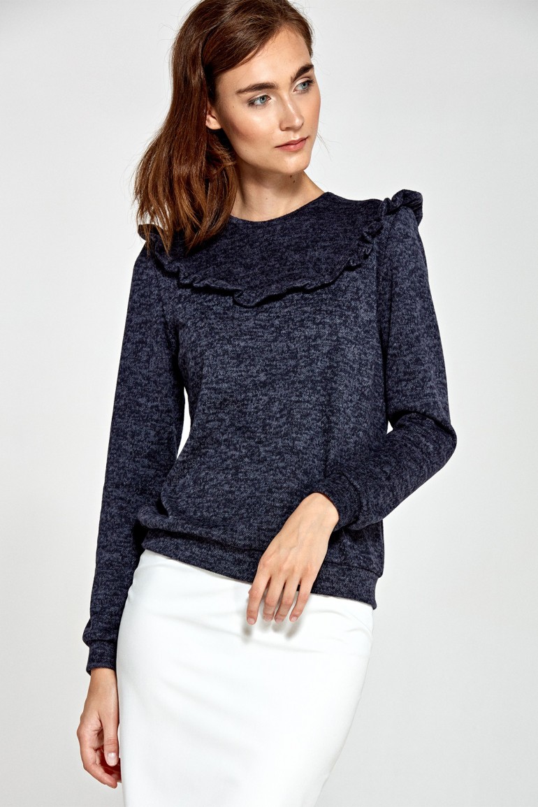 CM4458 Sweter z falbankami - granatowy