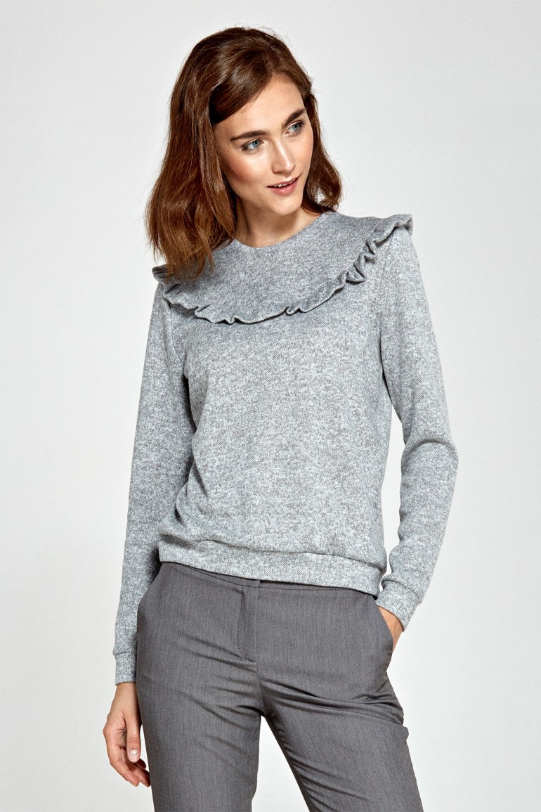 CM4458 Sweter z falbankami - szary