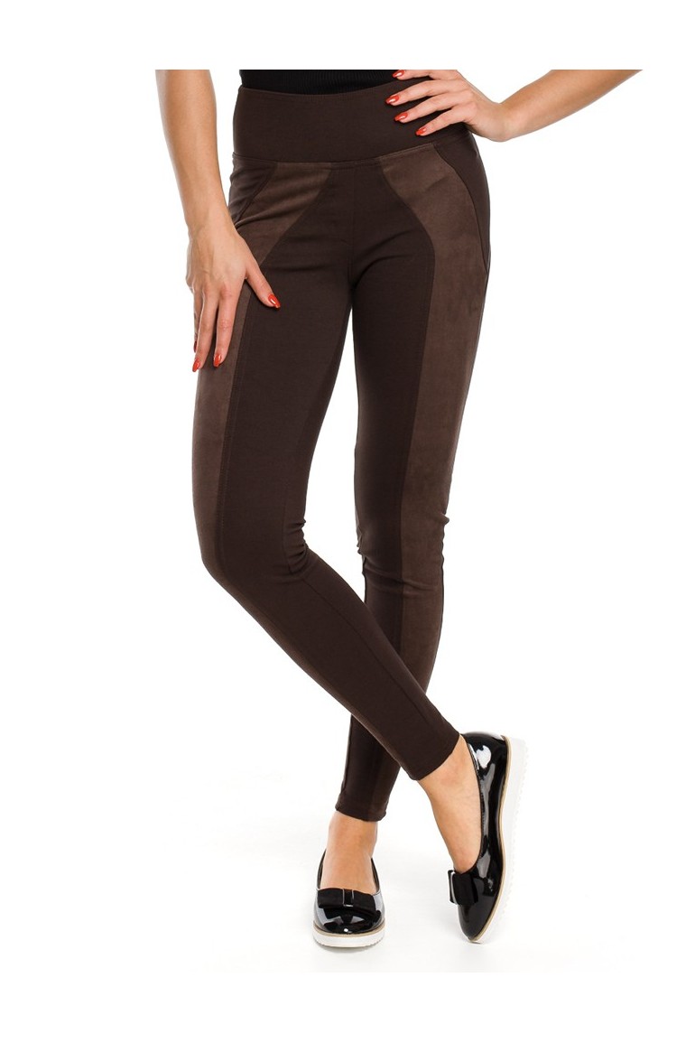 CM3150 Legginsy damskie z zamszowymi wstawkami - brązowe