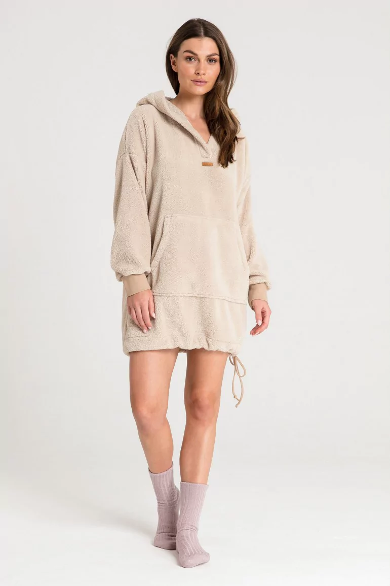 CM6381 Pluszowa bluza oversize z kieszenią kangurek - cappuccino