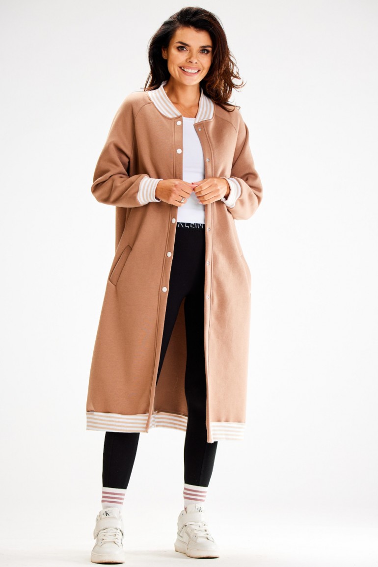 CM7515 Długa bluza typu parka ze stójką - beżowa
