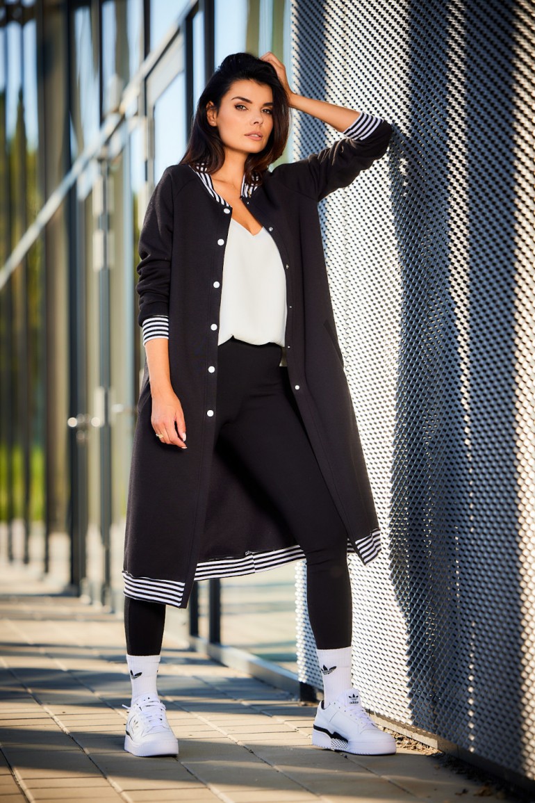 CM7515 Długa bluza typu parka ze stójką - czarna