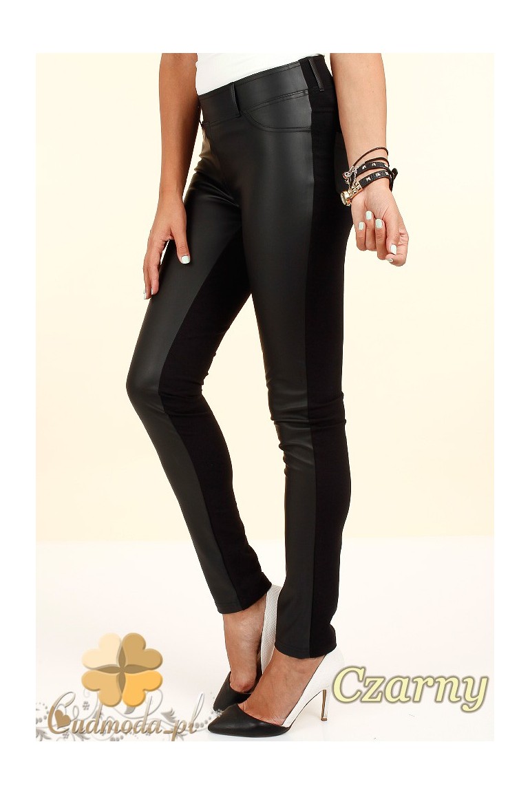 CM0309 Spodnie legginsy przód matowa skóra - czarne