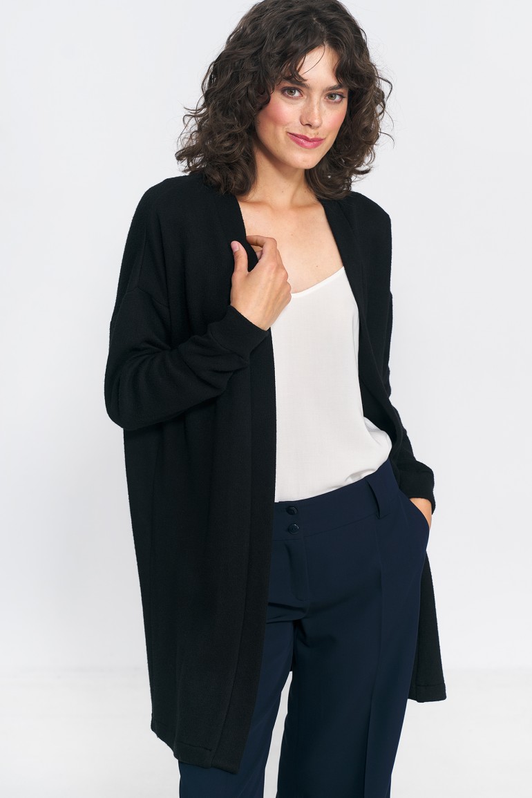 CM7529 Luźny sweter bez zapięcia - czarny