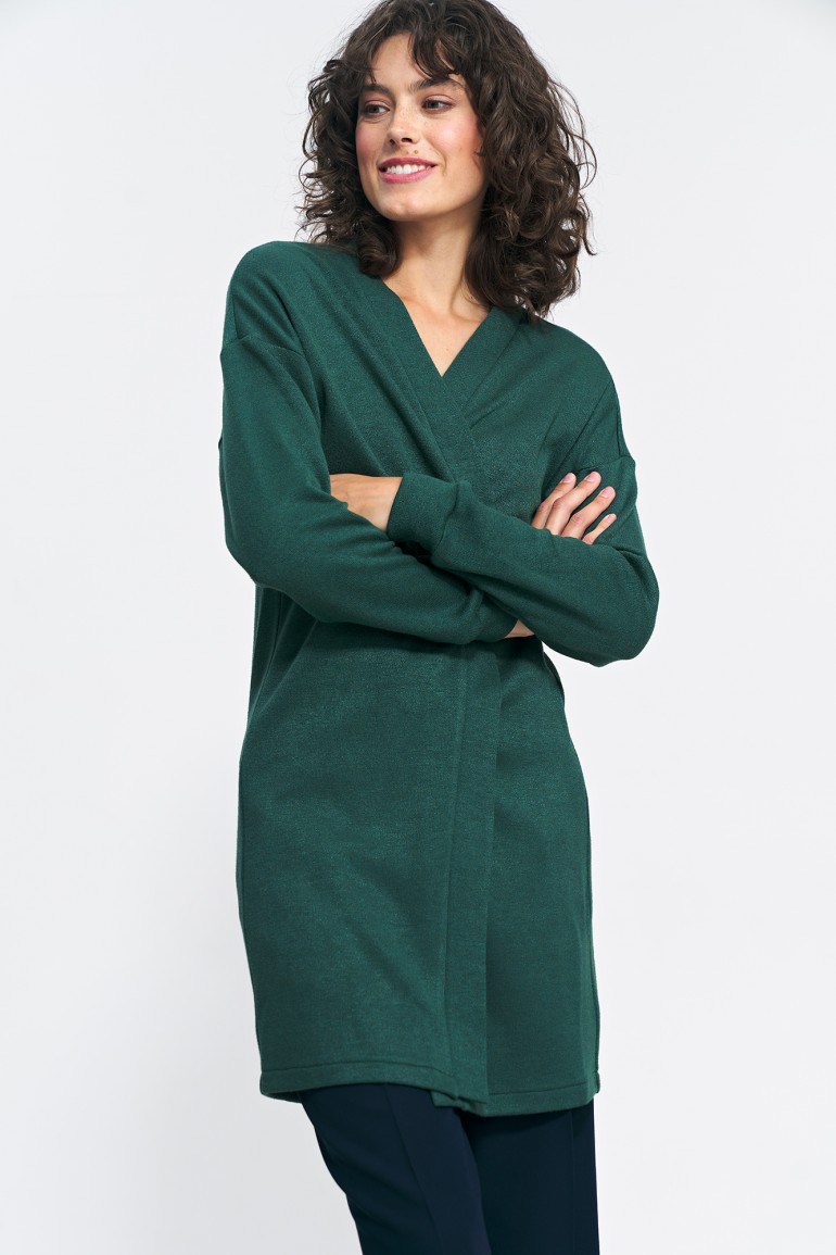CM7529 Luźny sweter bez zapięcia - zielony