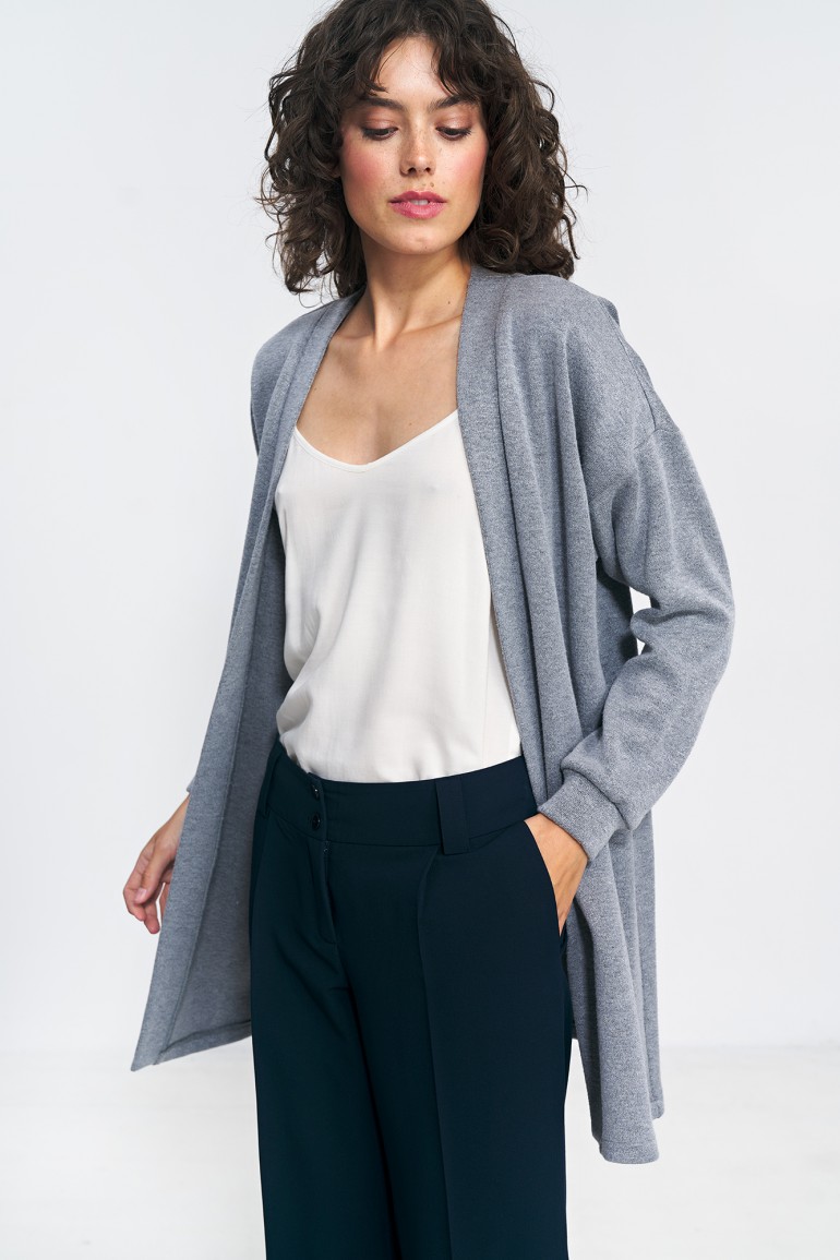 CM7529 Luźny sweter bez zapięcia - szary