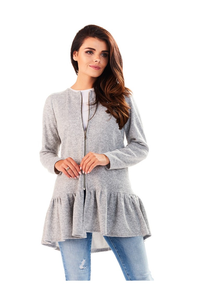 CM3222 Zasuwany sweter damski z baskinką - jasny szary