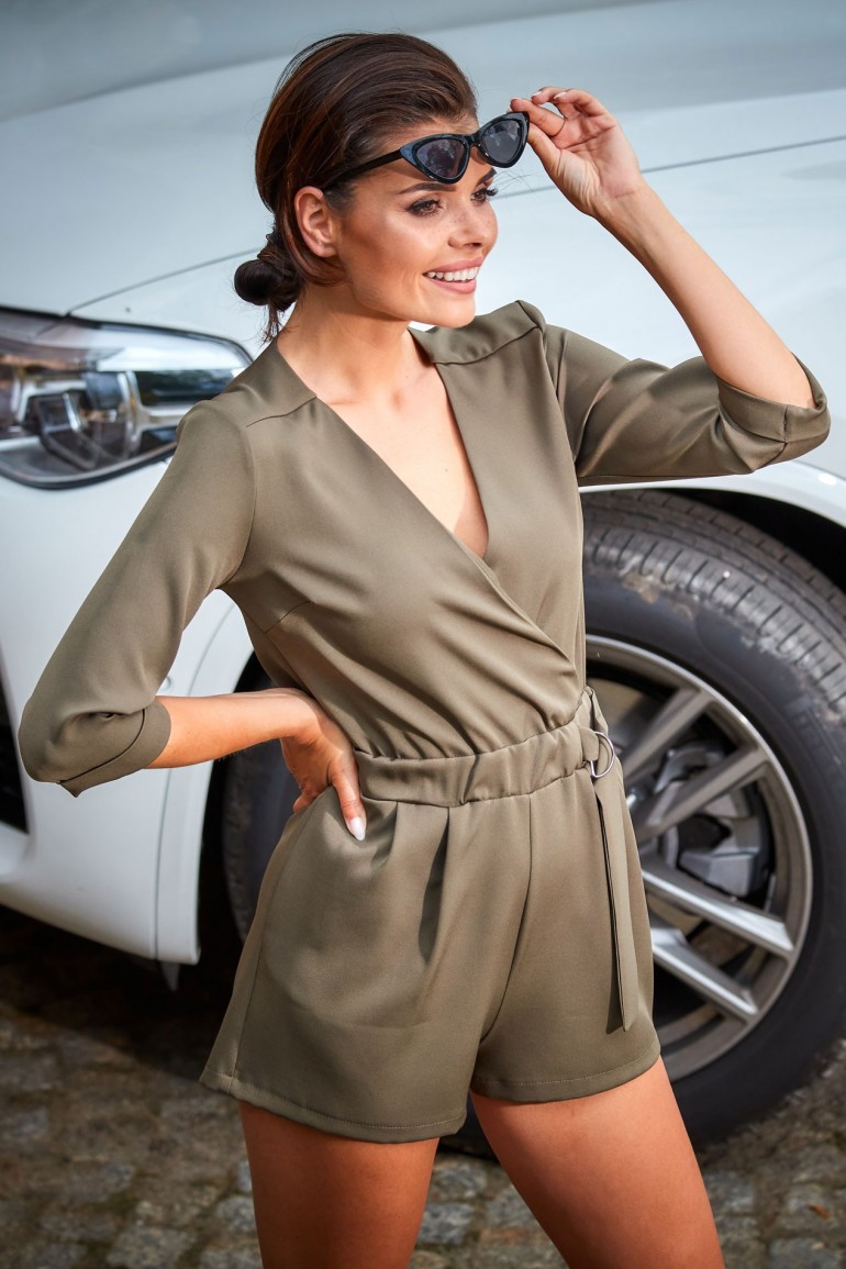 CM4485 Krótki kombinezon z gumką w talii - khaki