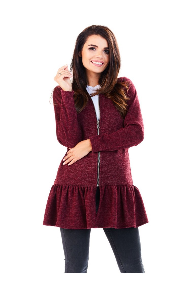 CM3222 Zasuwany sweter damski z baskinką - bordowy
