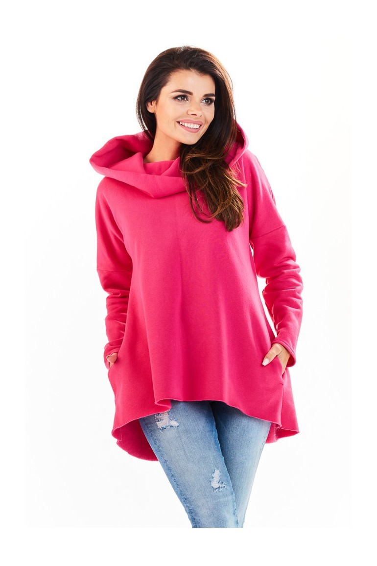 CM3229 Bawełniana bluza damska z obszernym kapturem - różowa