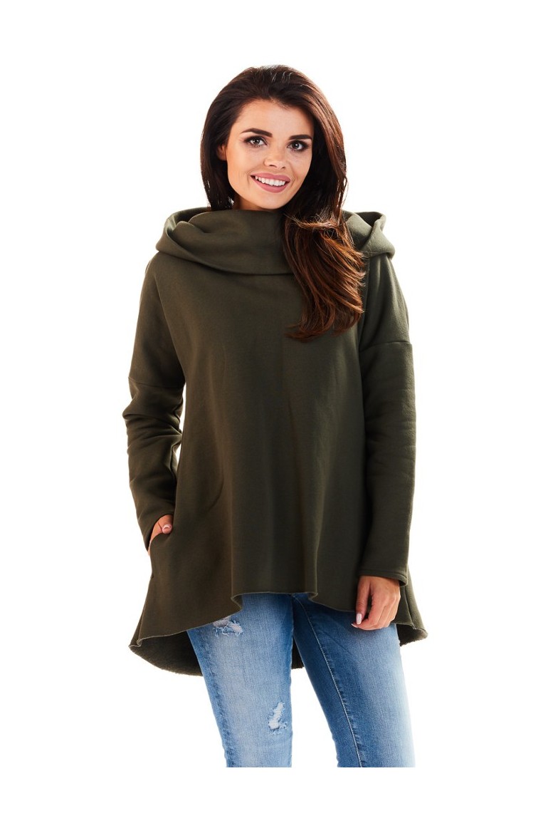 CM3229 Bawełniana bluza damska z obszernym kapturem - khaki