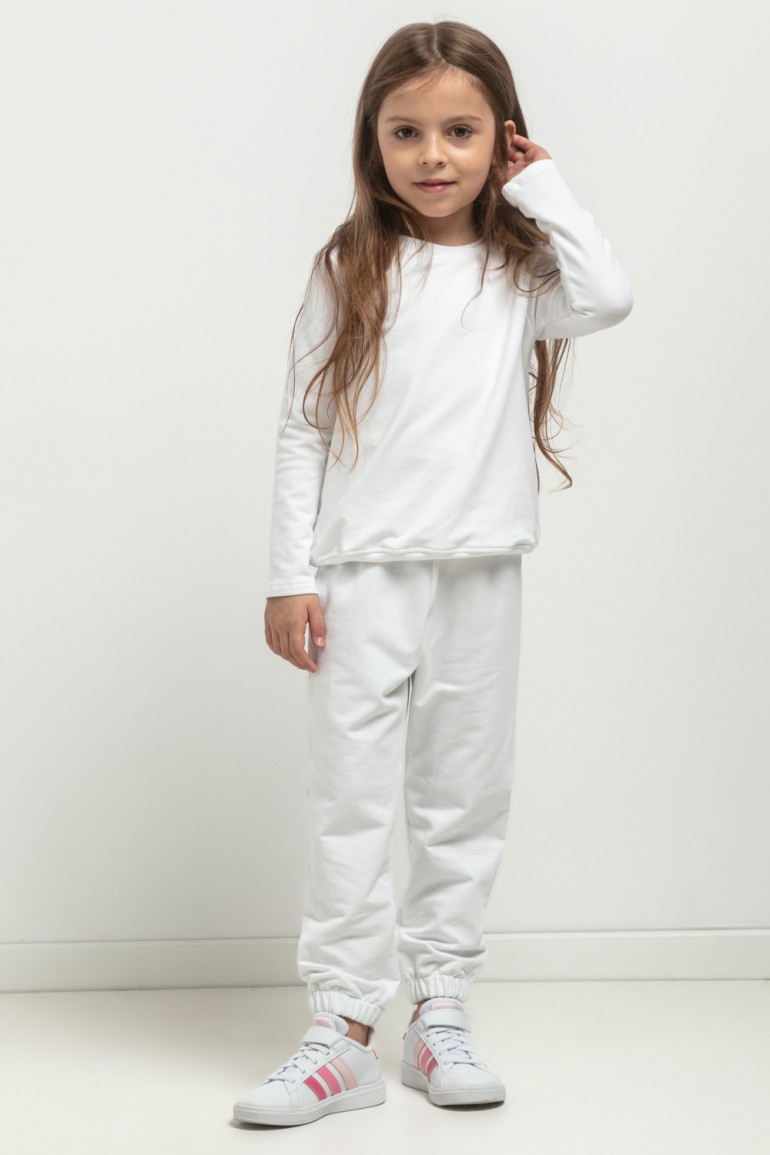 CM7769 Prosta bluza ze stójką dla dziewczynki - biała