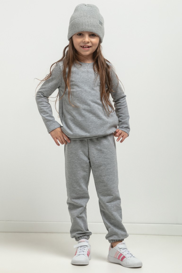CM7769 Prosta bluza ze stójką dla dziewczynki - jasnoszara