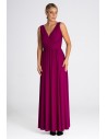 Elegancka sukienka maxi z dekoltem V - fuksja