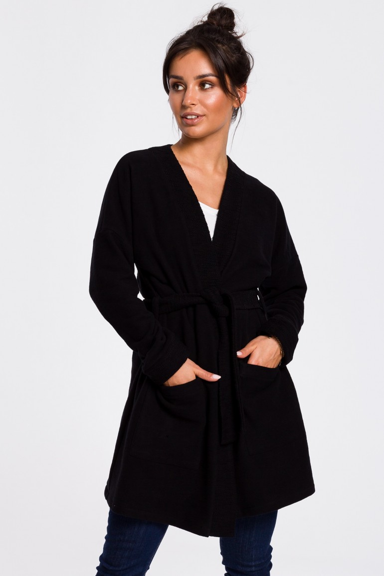 CM4596 Długi żakiet typu kimono - czarny