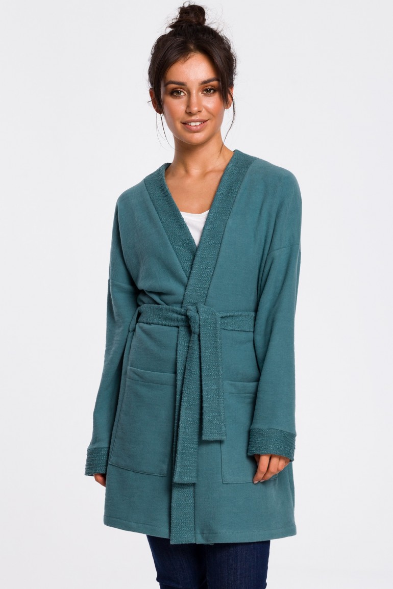 CM4596 Długi żakiet typu kimono - turkusowy