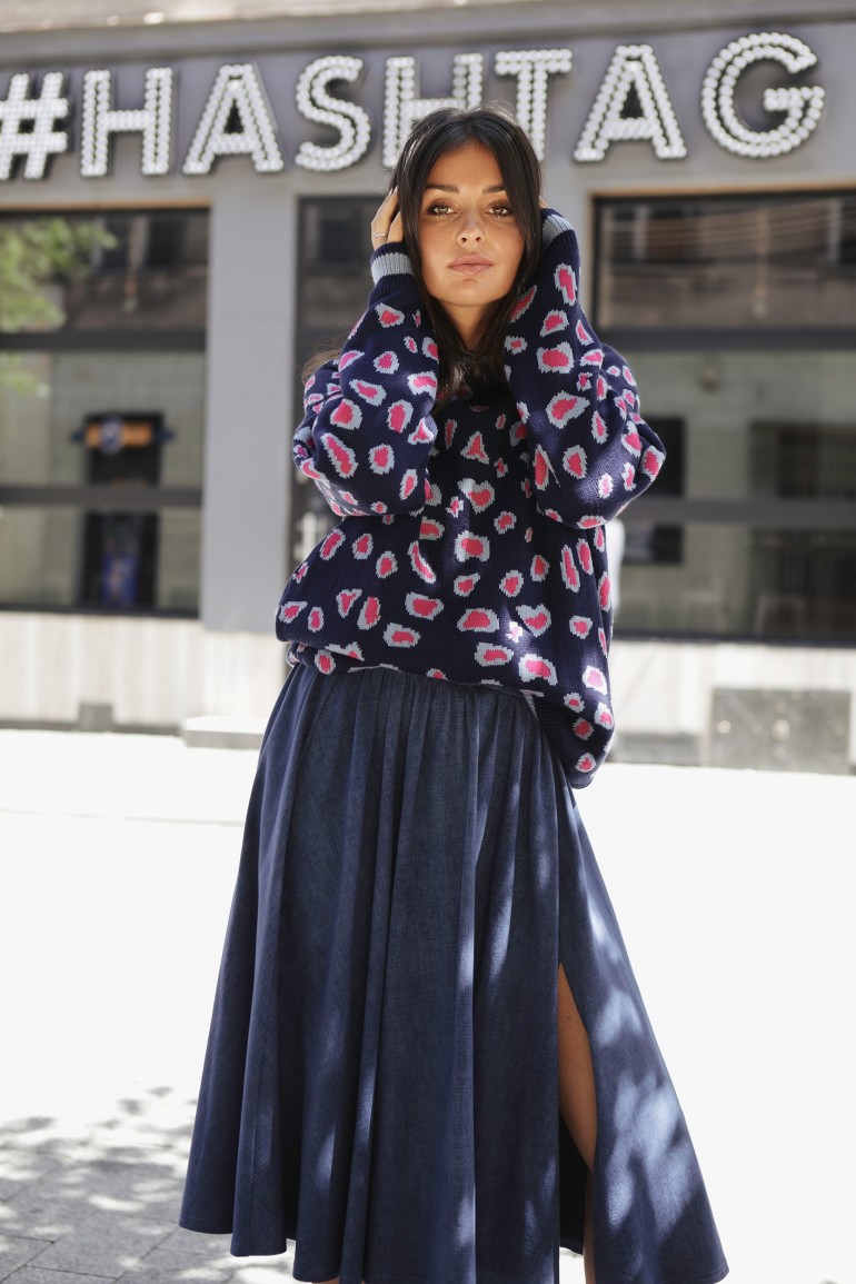 CM4605 Spódnica midi rozkloszowana - denim