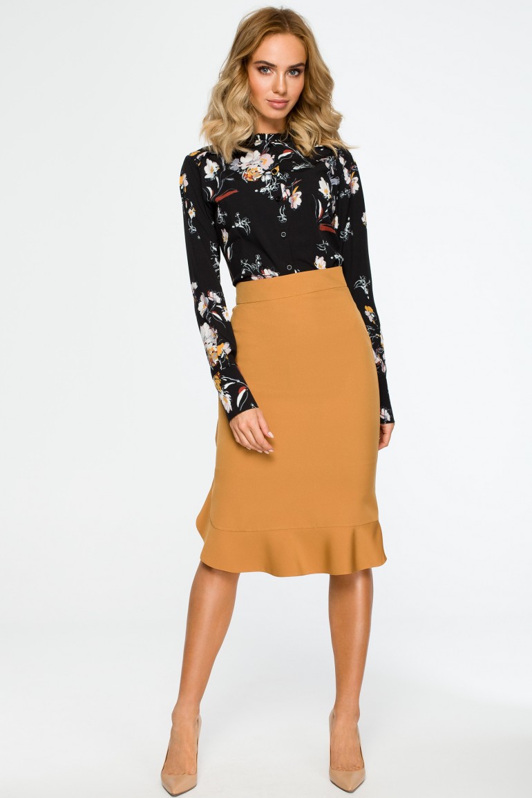 CM4017 Spódnica midi z falbanką - cynamonowa OUTLET