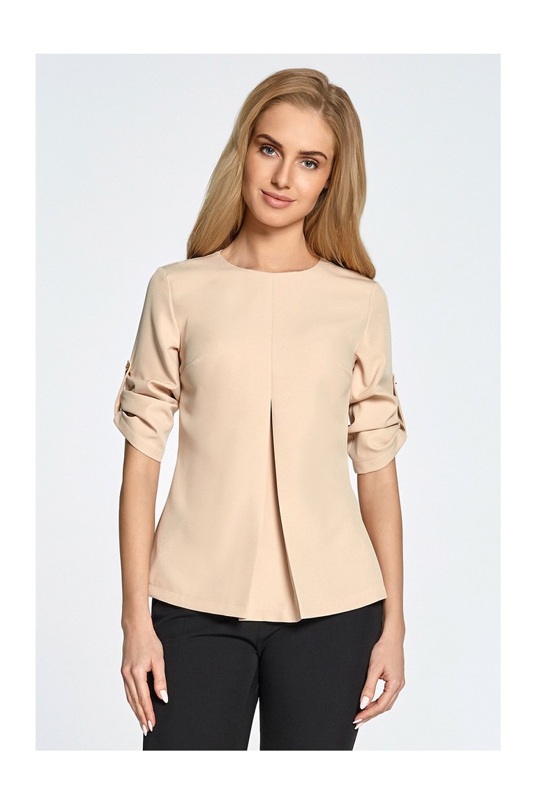 CM3456 Trapezowa bluzka z kontrafałdą - beżowa OUTLET