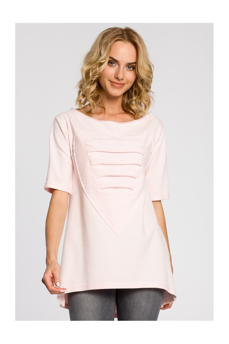 CM0274 Dresowa bluza tunika serce - pudrowa OUTLET