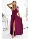 Elegancka sukienka maxi na ramiączkach - bordowa z brokatem