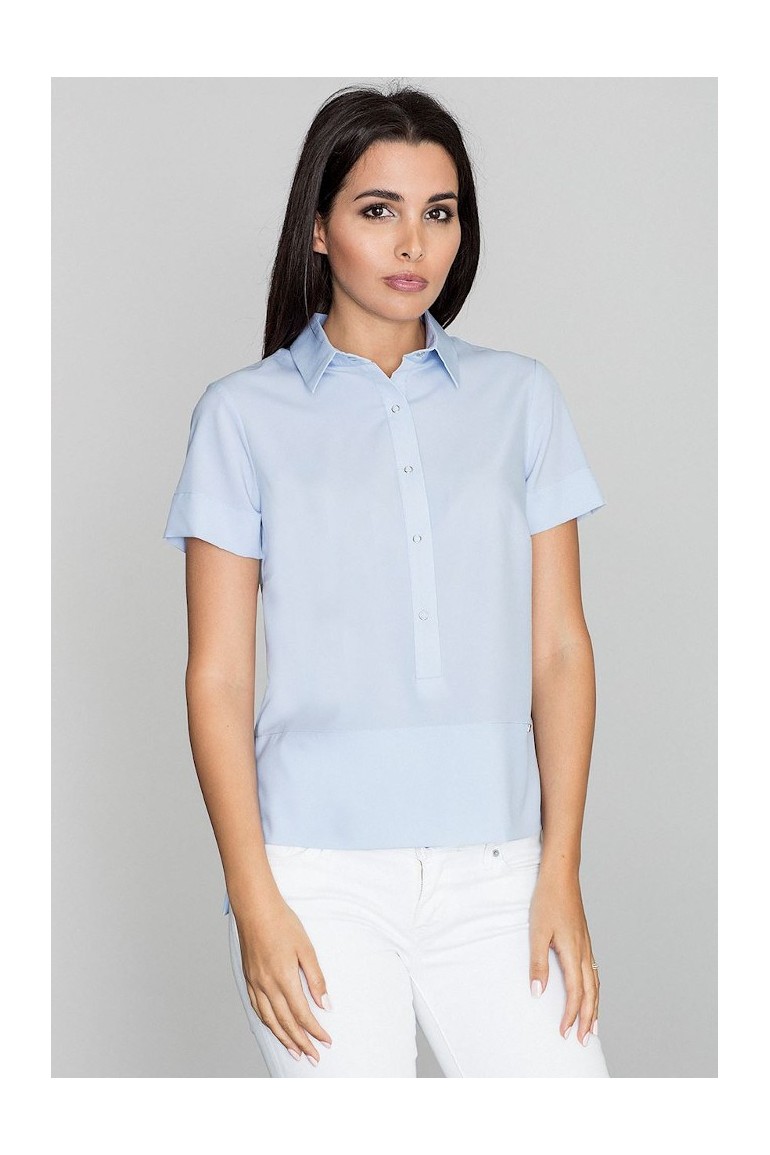 CM3232 Bluzka koszulowa z kołnierzykiem typu polo - niebieska