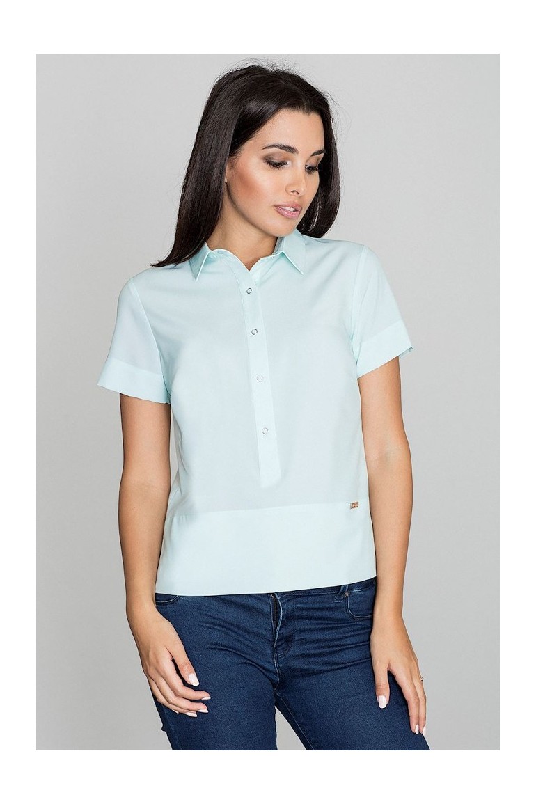 CM3232 Bluzka koszulowa z kołnierzykiem typu polo - miętowa
