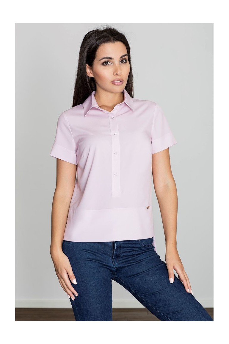 CM3232 Bluzka koszulowa z kołnierzykiem typu polo - różowa
