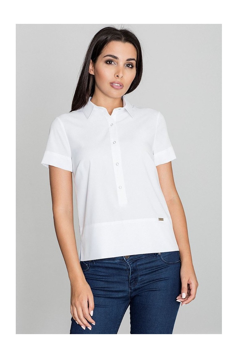 CM3232 Bluzka koszulowa z kołnierzykiem typu polo - biała