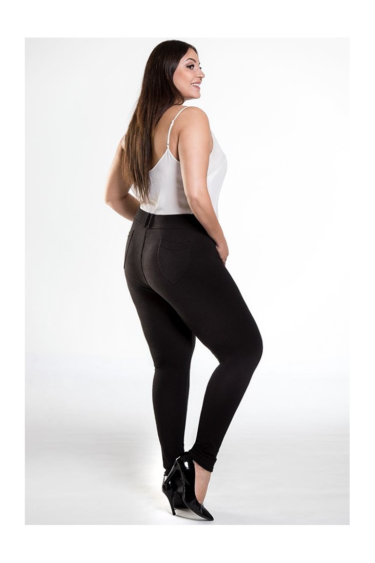 CM1907 Eleganckie dopasowane legginsy damskie z kieszeniami z tyłu - czarne