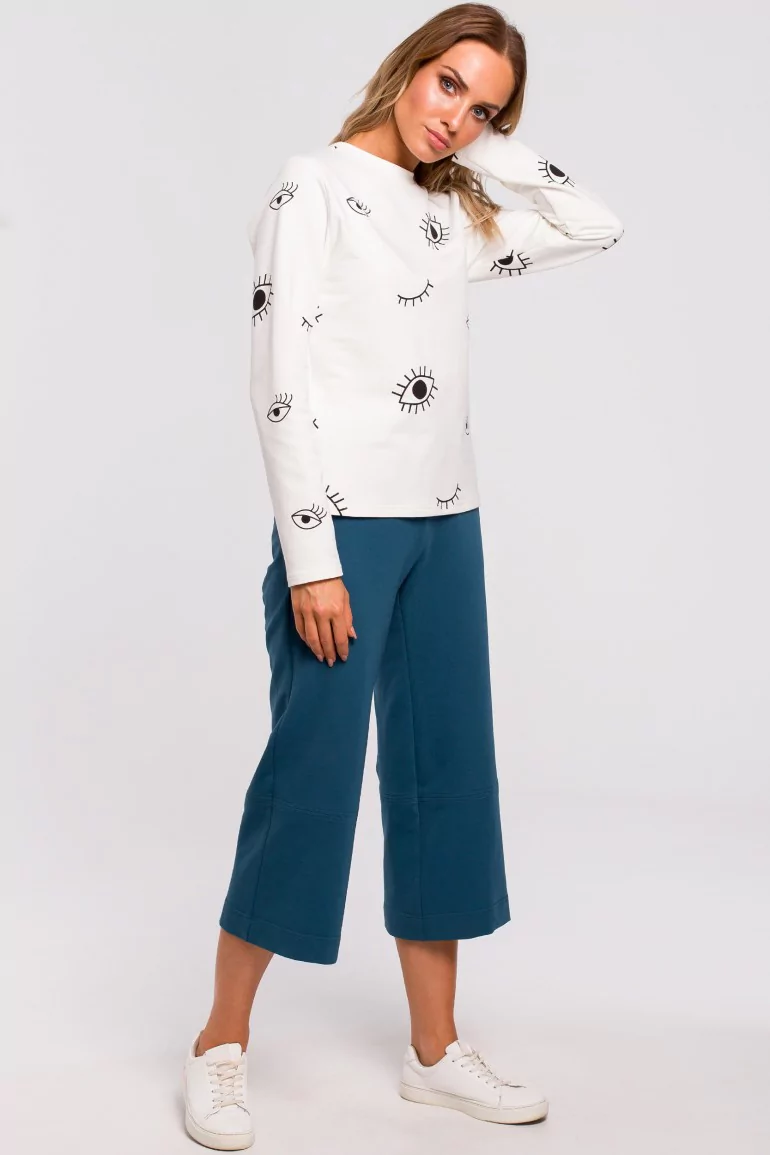 CM4762 Bluzka długi rękaw z nadrukiem - ecru