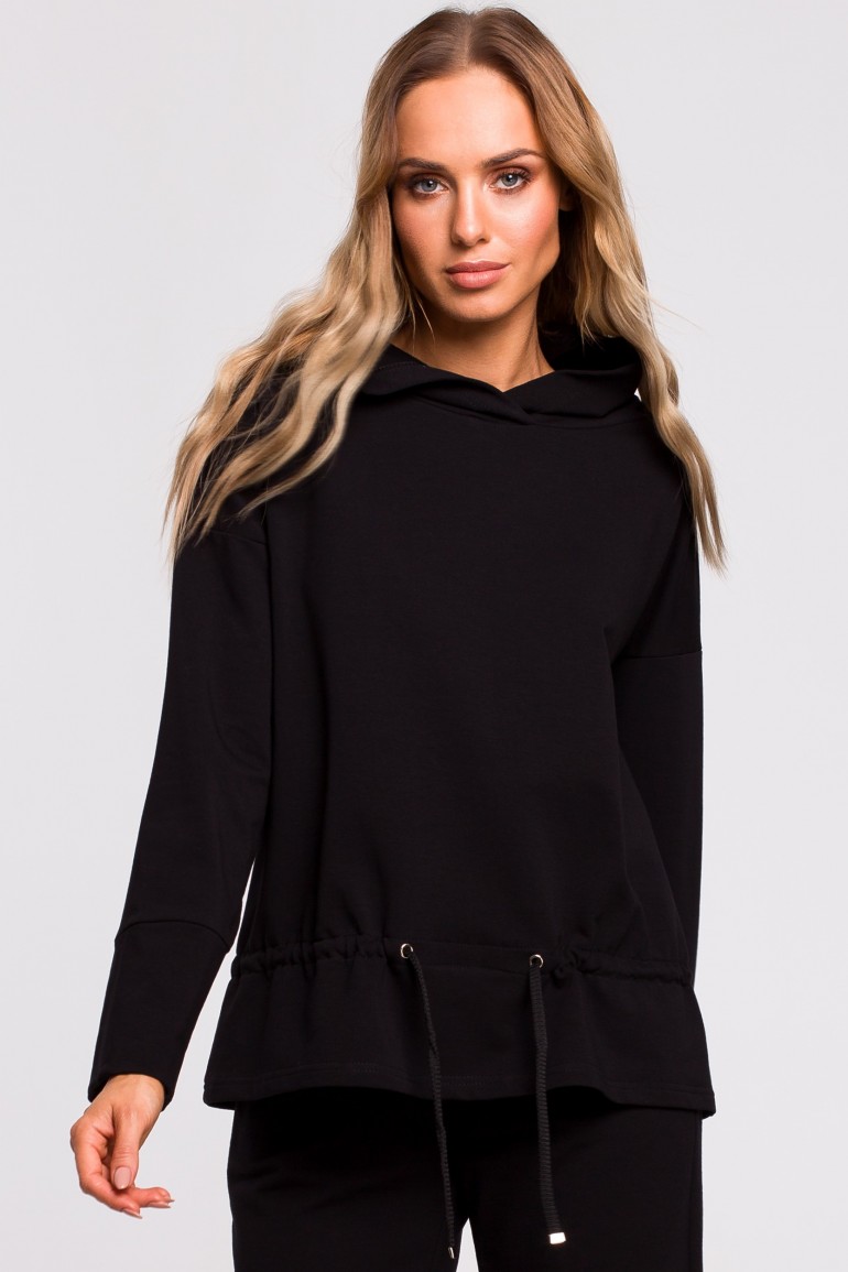 CM4767 Bluza ze sznurkiem na dole - czarna
