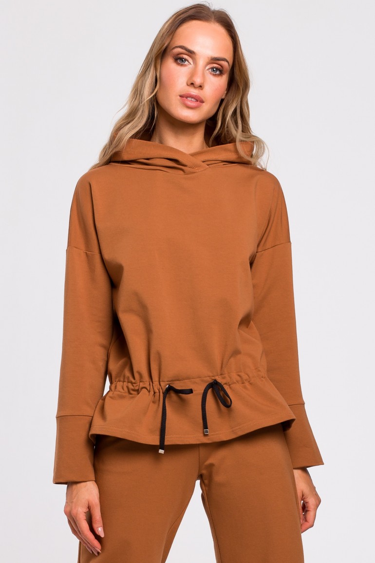CM4767 Bluza ze sznurkiem na dole - karmelowa