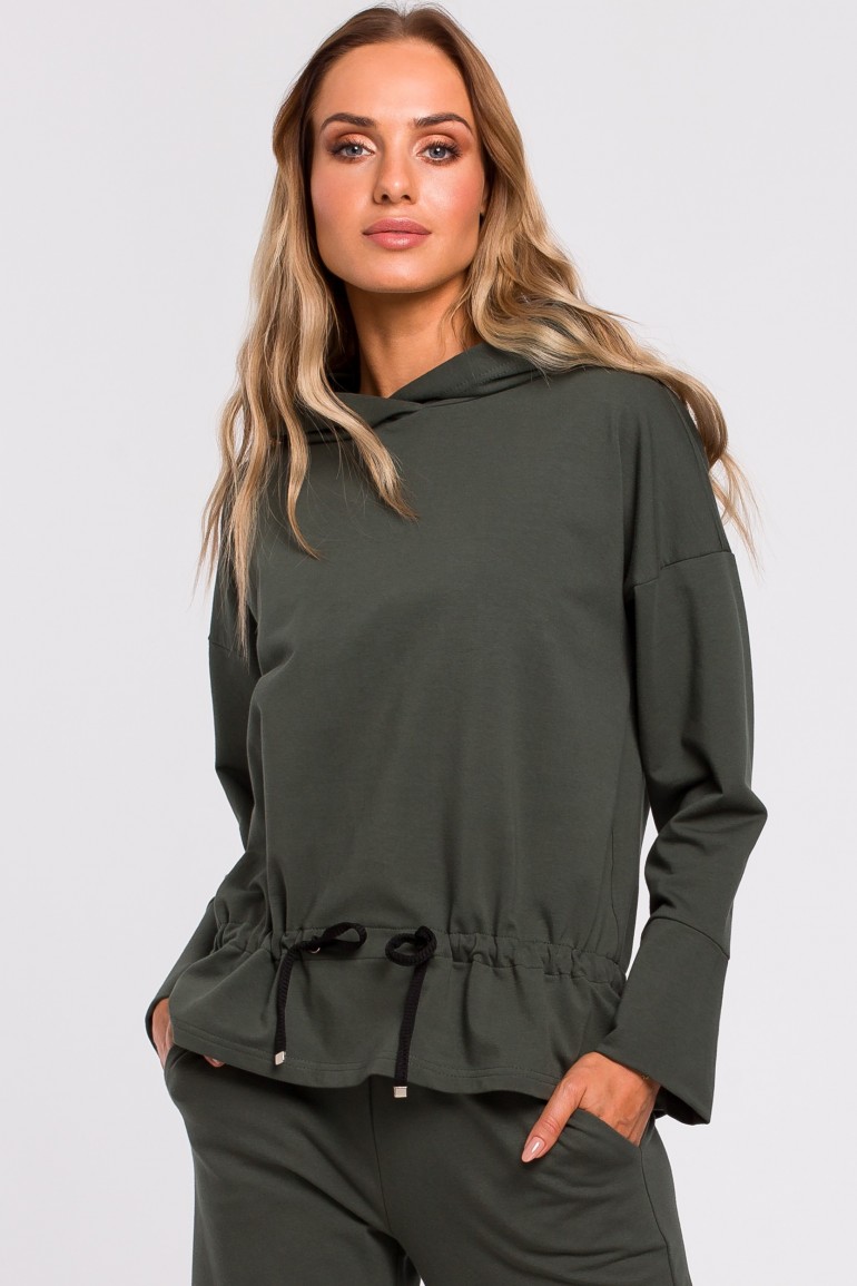 CM4767 Bluza ze sznurkiem na dole - militarno-zielona