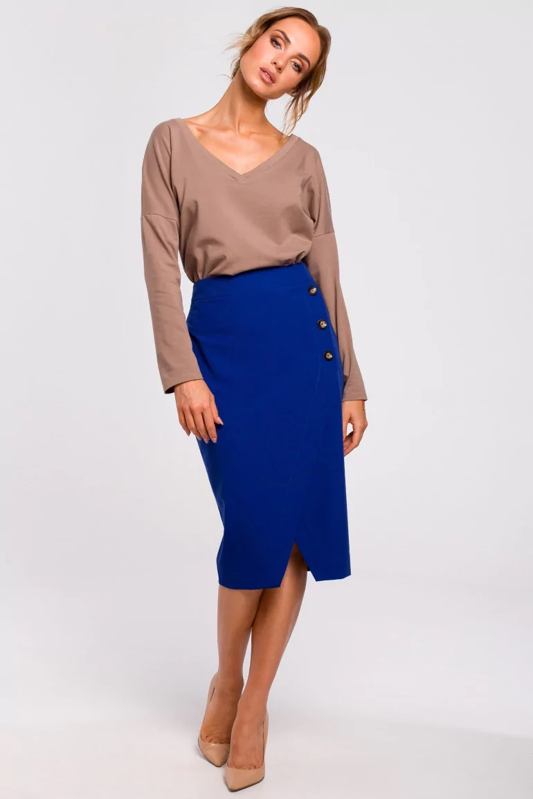CM4772 Spódnica ołówkowa z guzikami - chabrowa