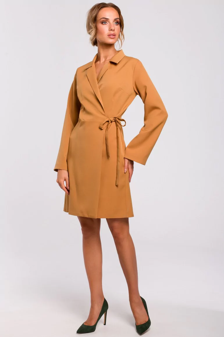 CM4780 Sukienka żakietowa z wiązaniem na boku - cynamonowa