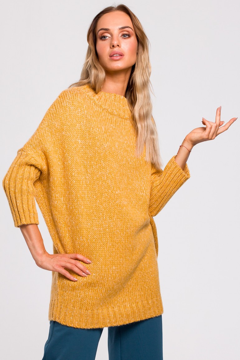 CM4788 Ciepły sweter z półgolfem - miodowy