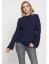 Kobiecy sweter z rozszerzanymi rękawami - granatowy