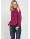 Raglanowy sweter z wycięciami na rękawach - amarantowy