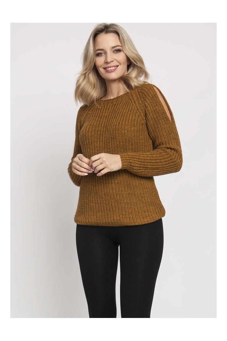 CM4673 Raglanowy sweter z wycięciami na rękawach - musztardowy