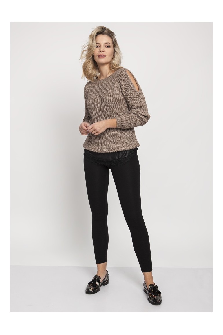 CM4673 Raglanowy sweter z wycięciami na rękawach - mocca