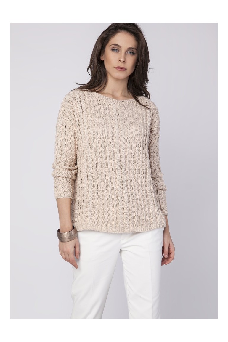 CM4689 Klasyczny sweter z rękawem drop-sleeve - beżowy