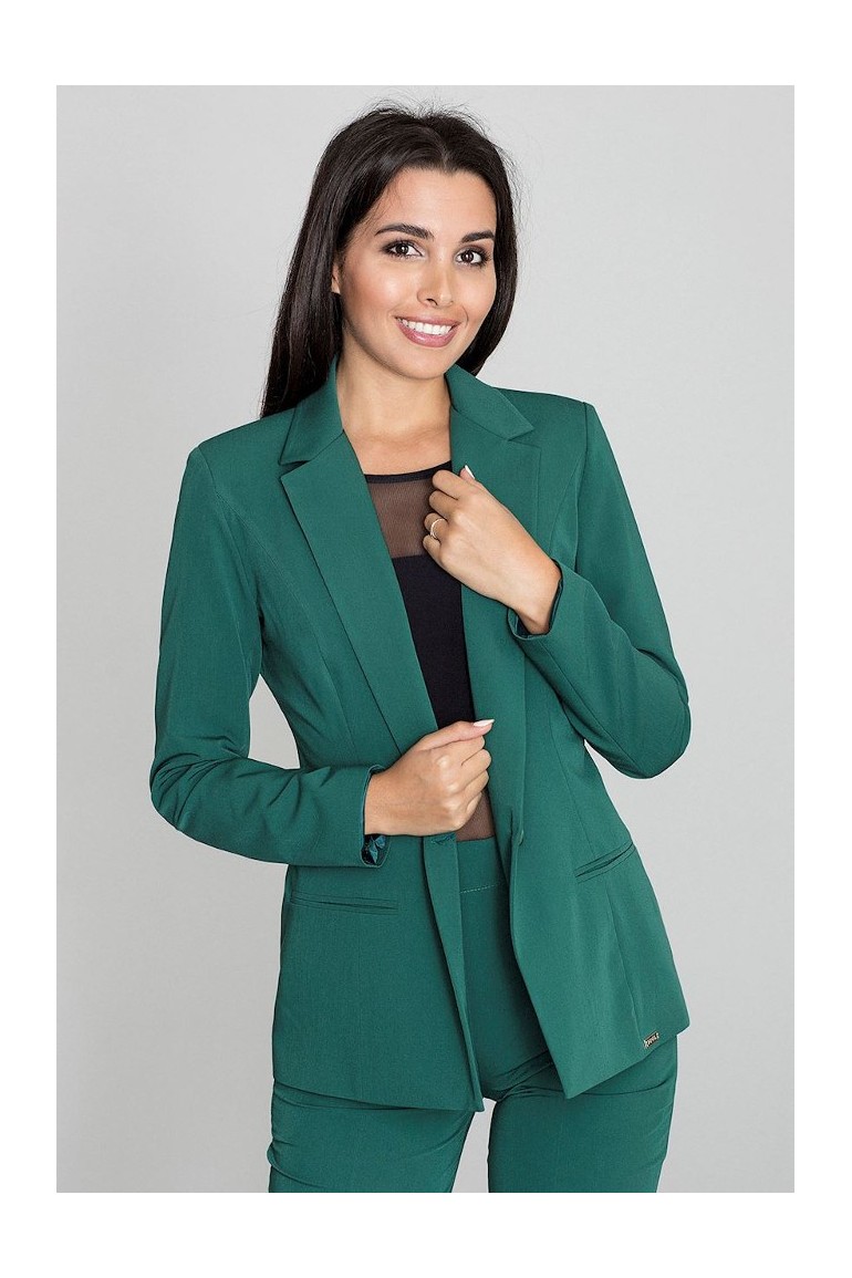 CM3259 Elegancki zapinany żakiet - zielony