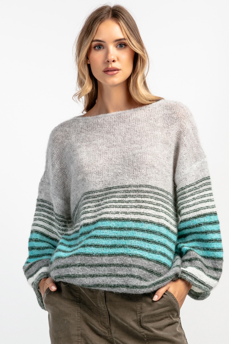 CM9785 Sweter z wełny w paski - szary