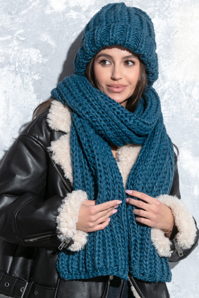 CM9600 Czapka o grubym splocie chunky knit - niebieski