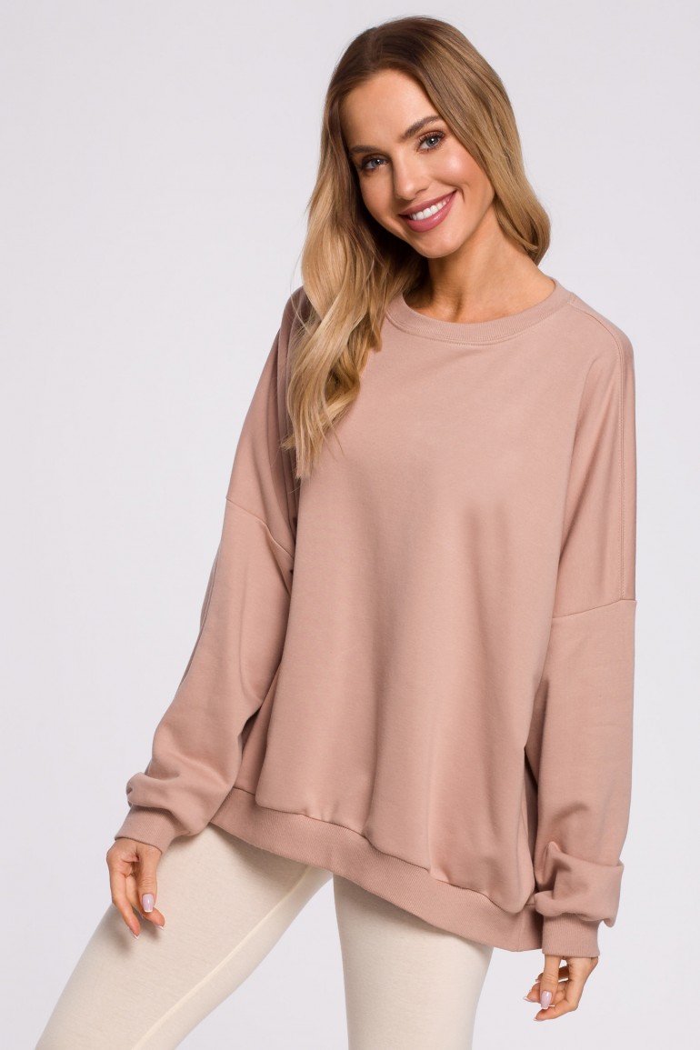 DM0998 Bluza oversize ze ściągaczem na dole – mocca